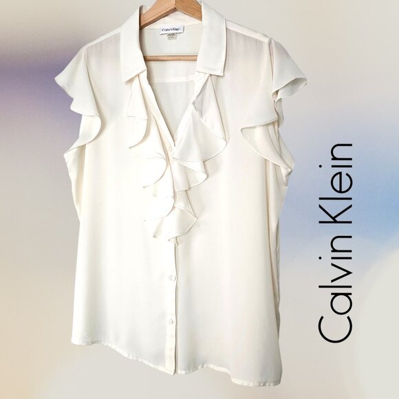Calvin Klein Tops - Calvin Klein XL Sleeveless Crepe Blouse Cream Off White